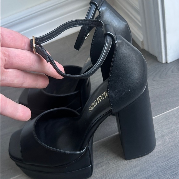 Dream Pairs Black Chunky Block Platform Heels Square Open Square Toe Size 8.5 - Picture 4 of 15